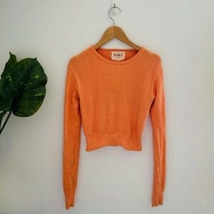 NOBLE | “Stay Noble” Cropped Knit Ribbed Sweater Bold Orange Size Small